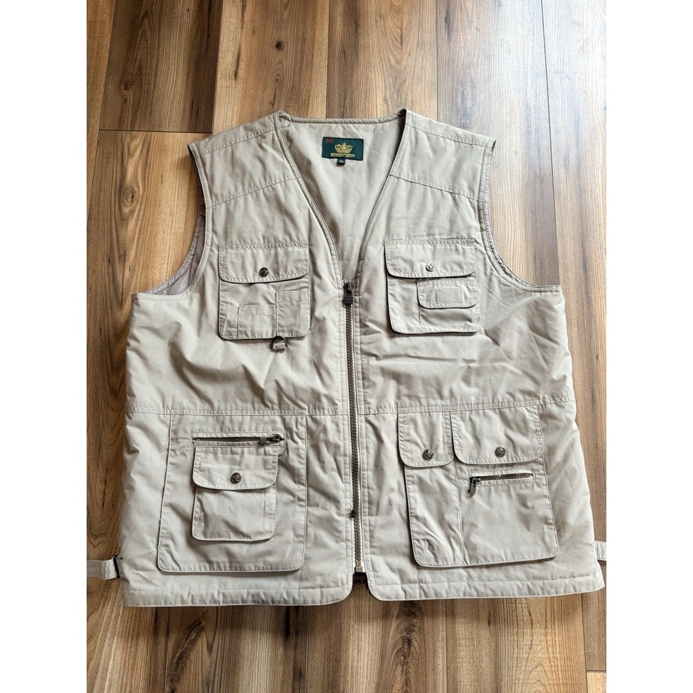 Fishing Vest Quilted International Men's 3XL Tan Beige Pockets Full Zip Fly‎